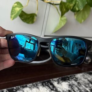 Ray-Ban Black Sunglasses with Reflective Blue Lenses
